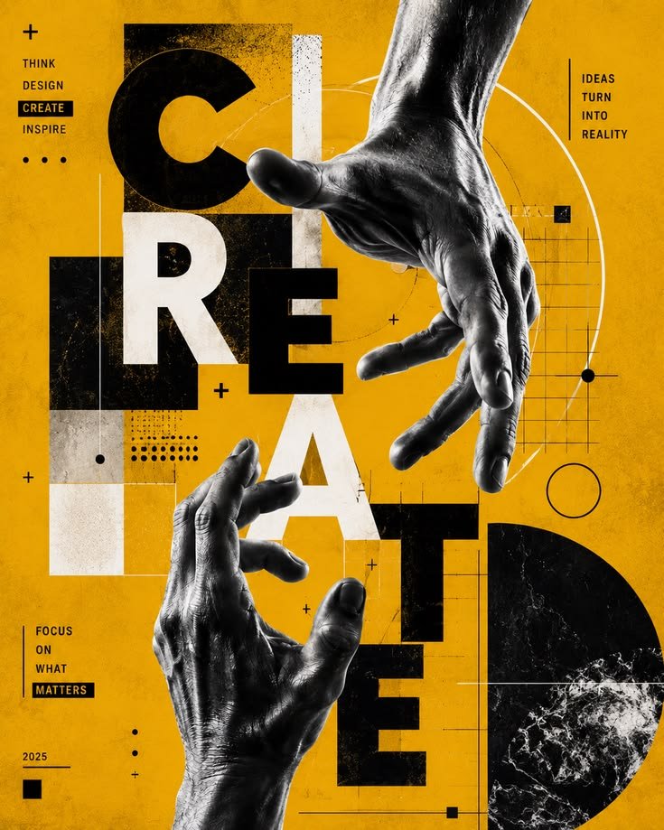 The designs blend Swiss-inspired typography…